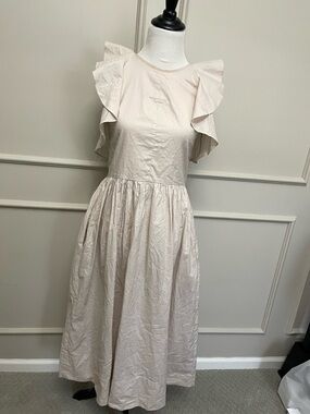 Piper Light Beige Ruffle Sleeve Midi Dress